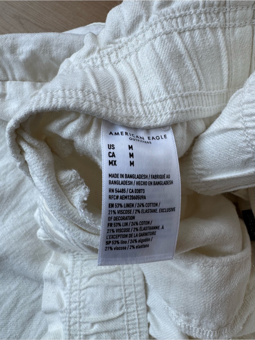 American Eagle Cream Linen Blend Wide Leg Pull-On Pants Size Medium - Picture 4 of 4